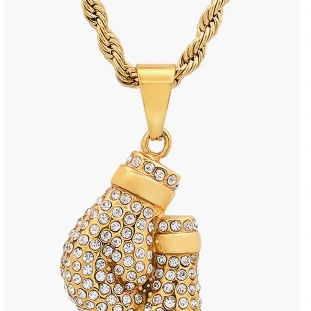 18K Yellow Gold Plated Pave CZ Boxing Gloves Pendant Necklace